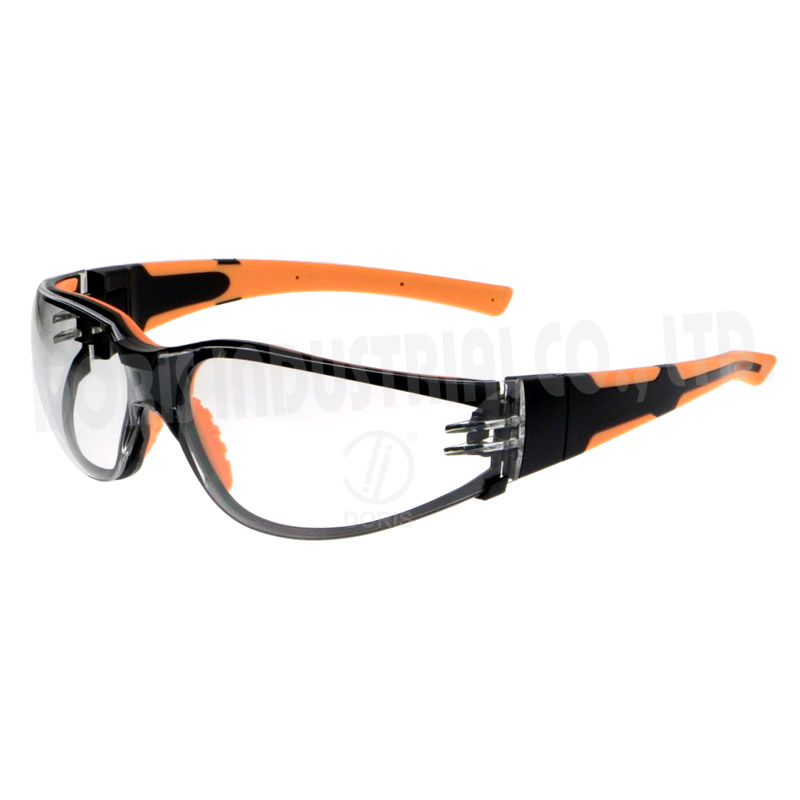 Industrial safety spectacles with interchangeable temples and strap