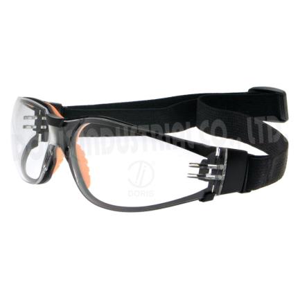 Industrial safety spectacles with interchangeable temples and strap