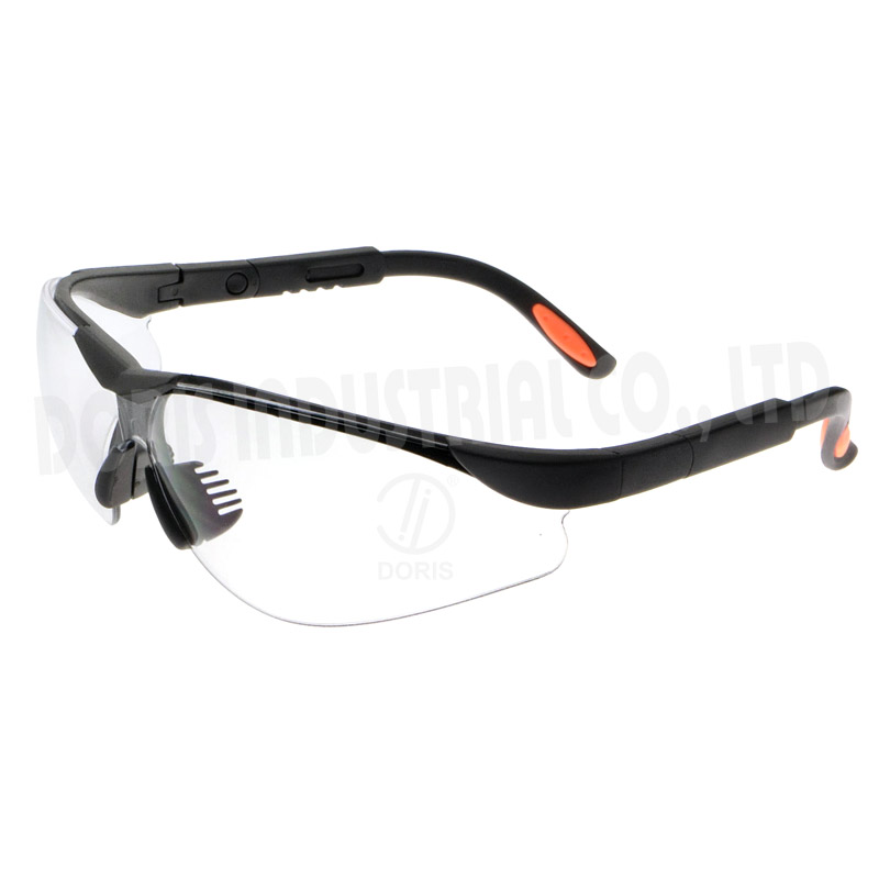 Half frame safety spectacles with upper lens ventilation system