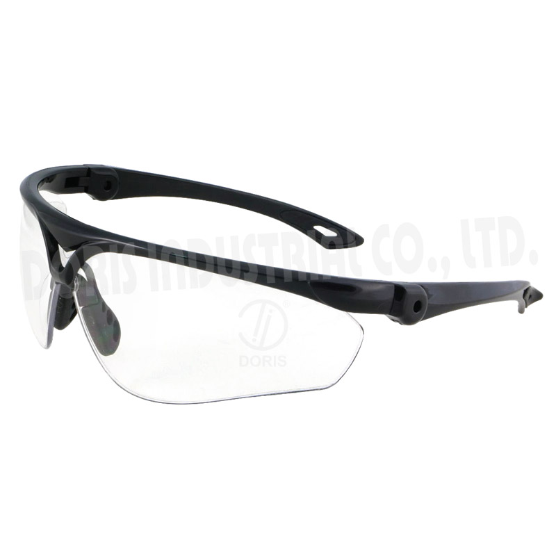 Half frame safety glasses with adjustable temples
