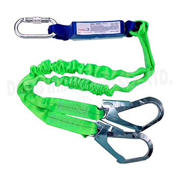 Twin webbing lanyard with absorber